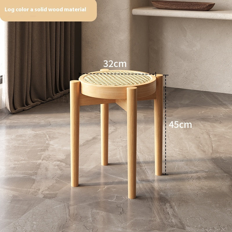 Solid Wood Rattan Thickened Stackable Stool