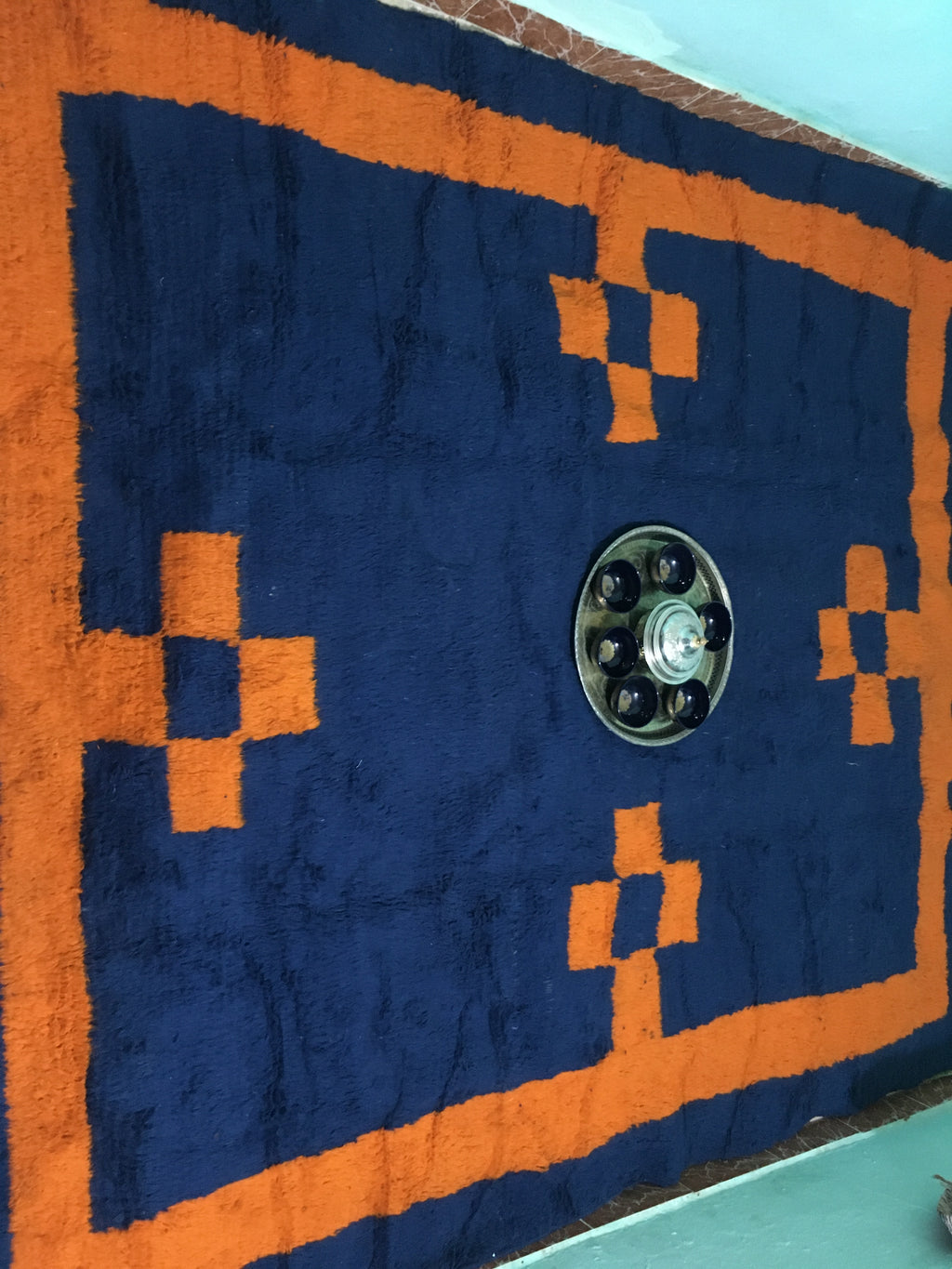 Blue and orange moroccan rug 250cmx150cm