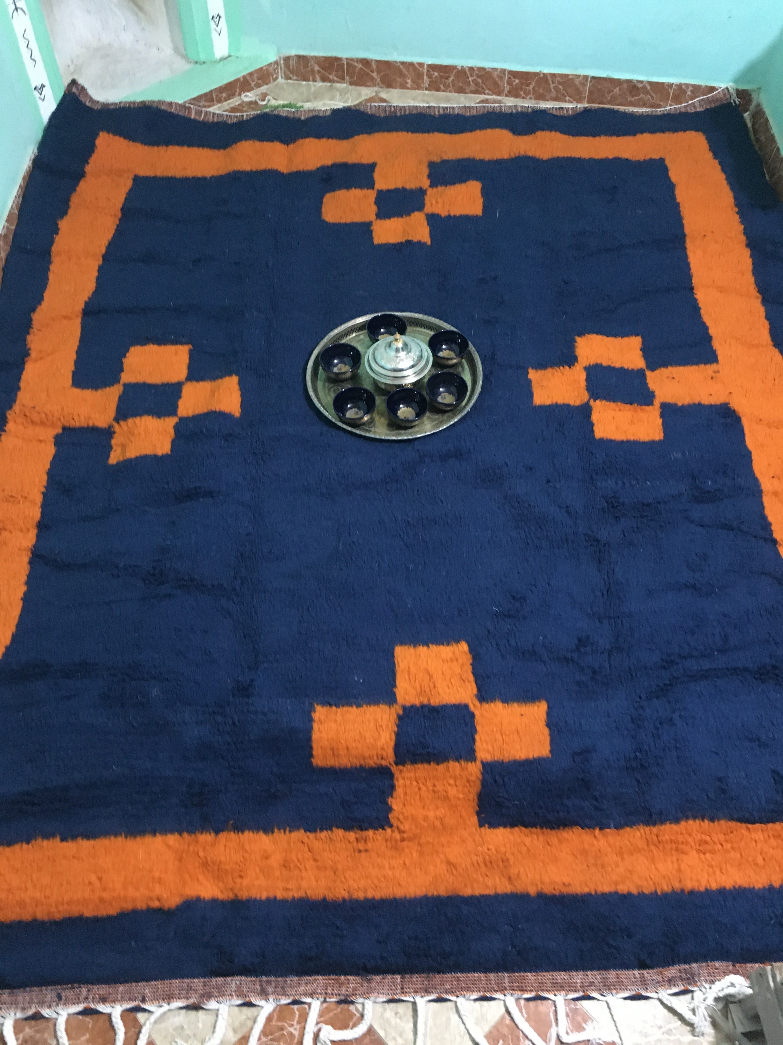 Blue and orange moroccan rug 250cmx150cm