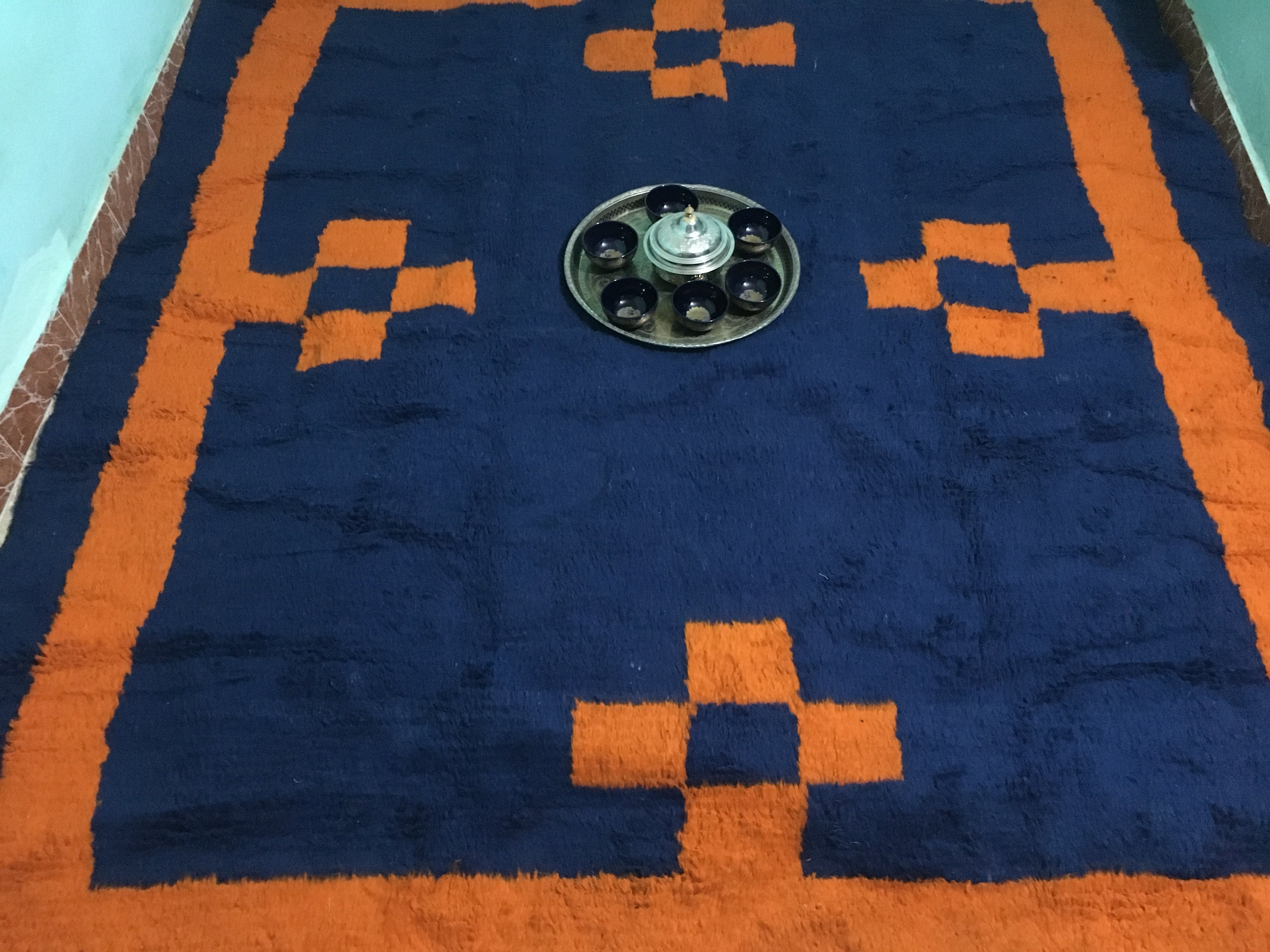 Blue and orange moroccan rug 250cmx150cm