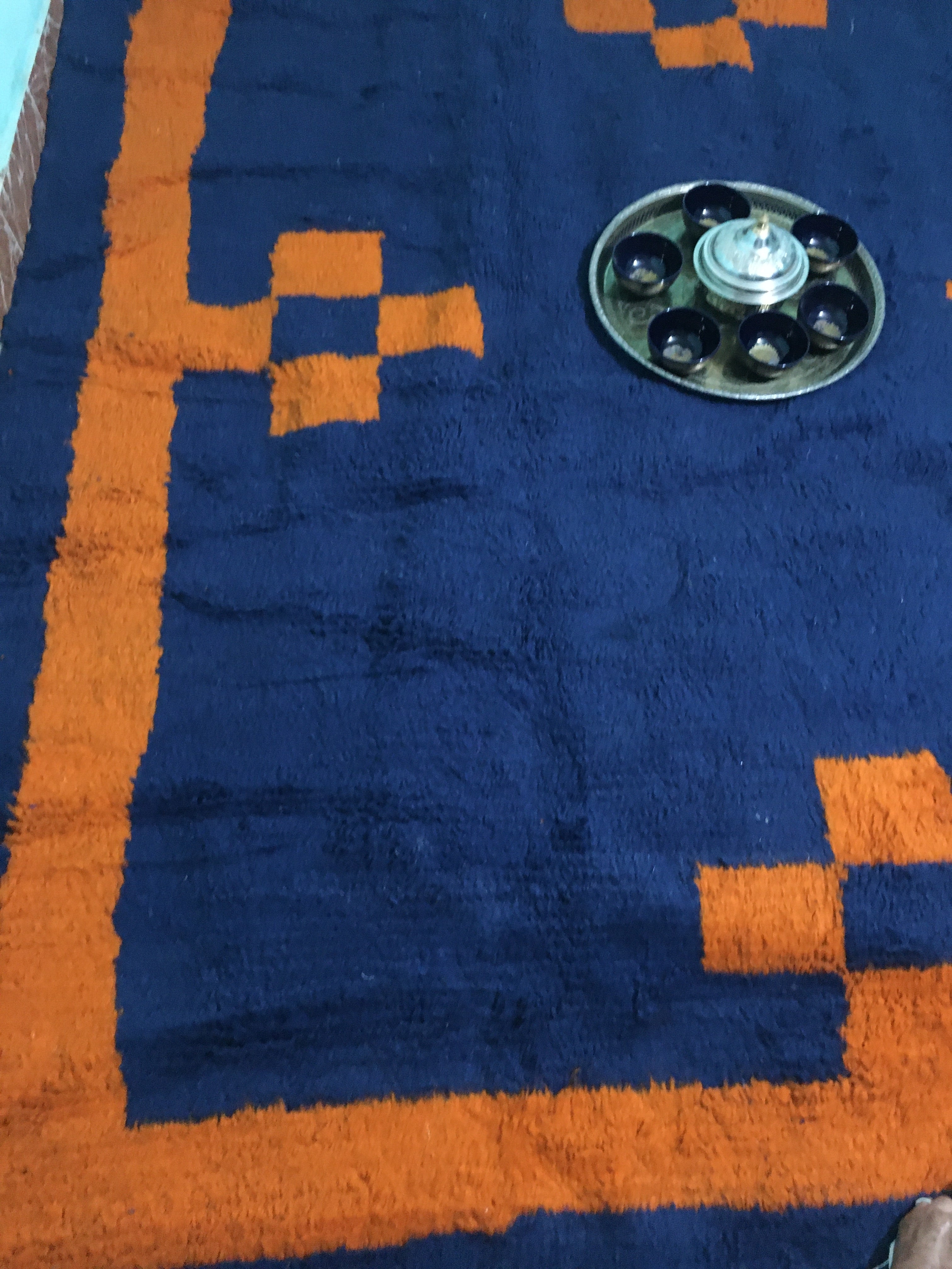 Blue and orange moroccan rug 250cmx150cm