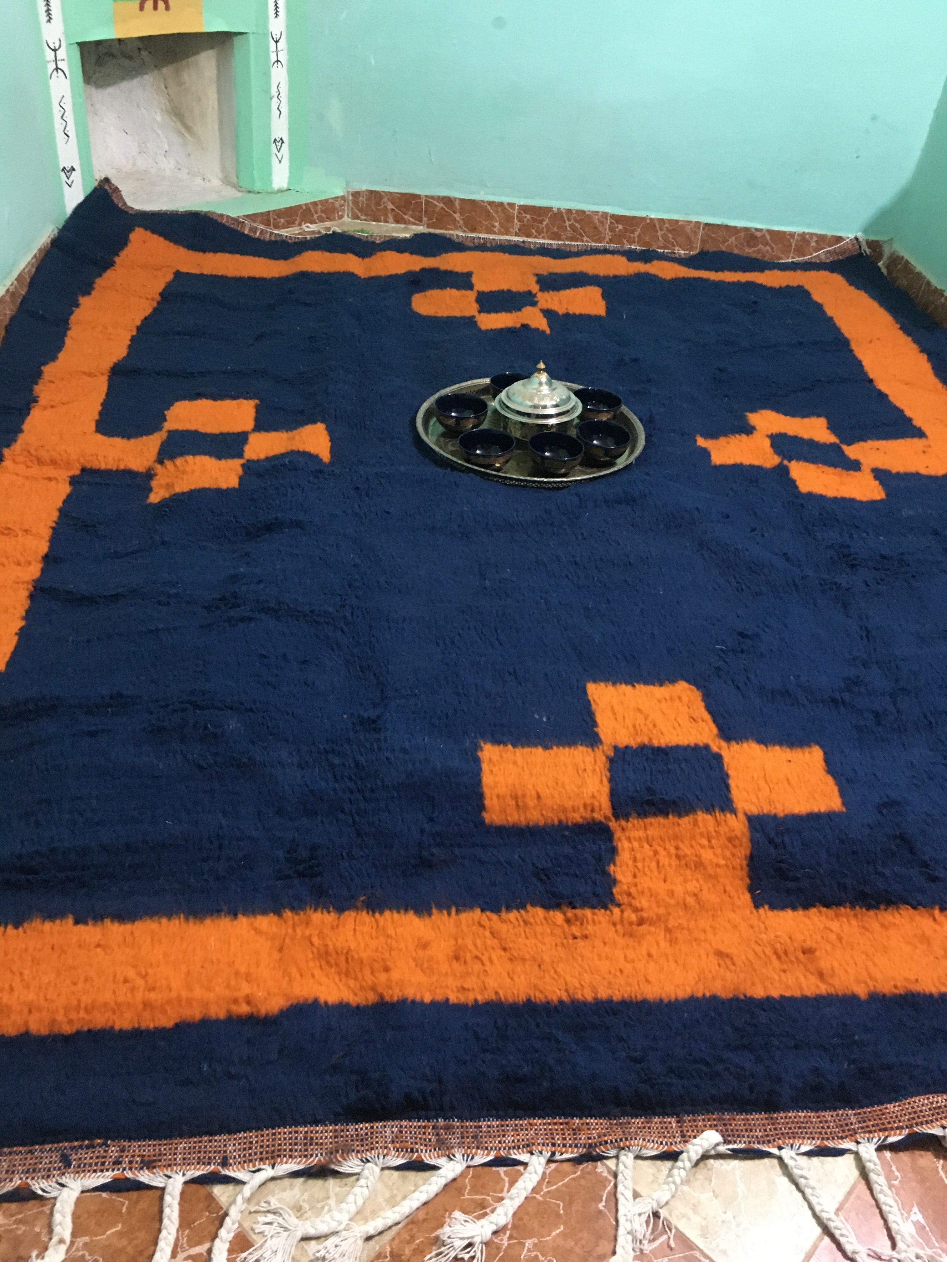 Blue and orange moroccan rug 250cmx150cm