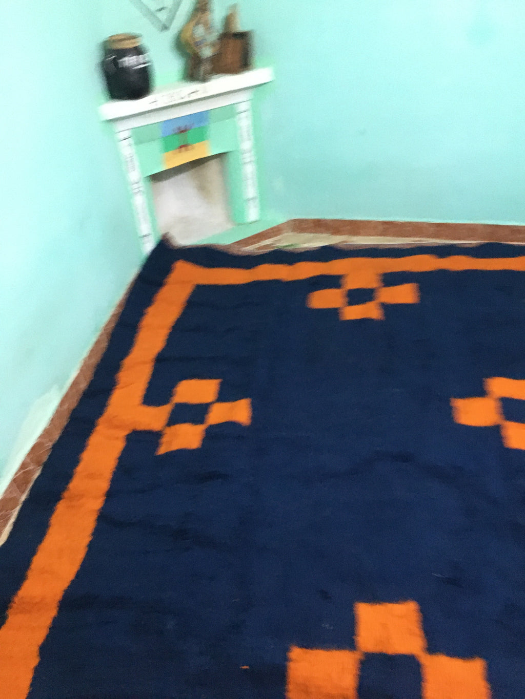 Blue and orange moroccan rug 250cmx150cm