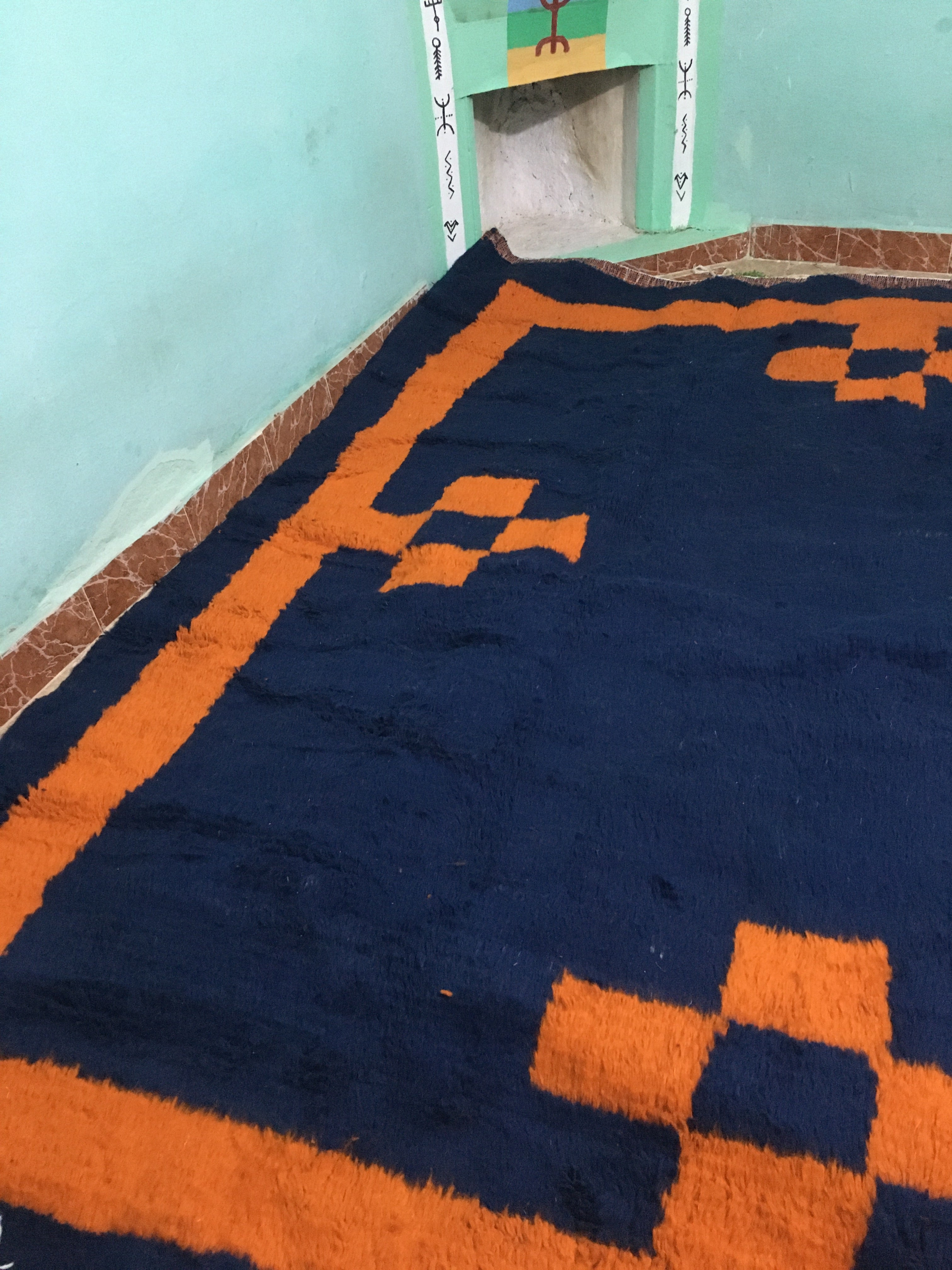 Blue and orange moroccan rug 250cmx150cm