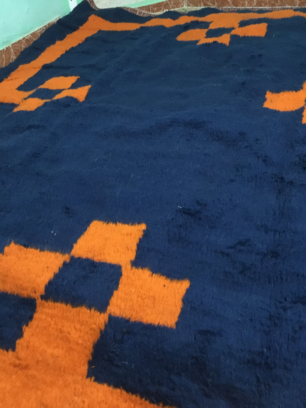 Blue and orange moroccan rug 250cmx150cm