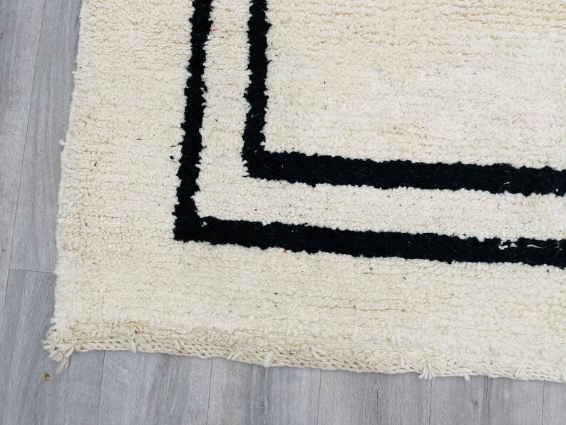 White and black rectangle carpet| soft wool |customize your size| moroccan rug