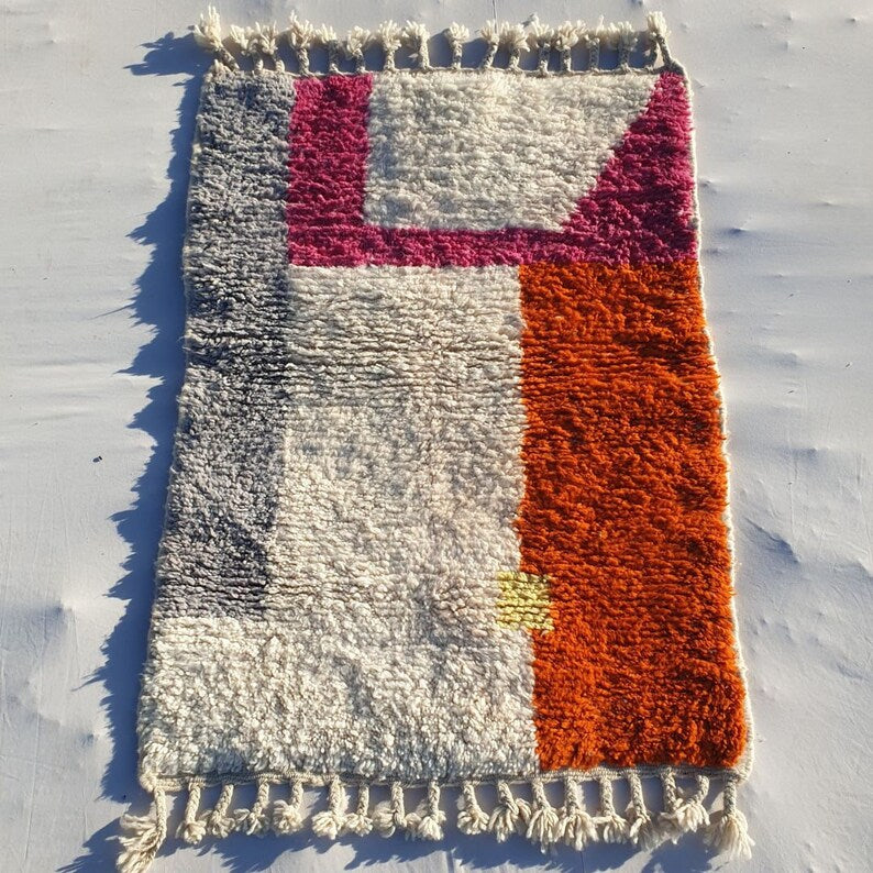 Orange, white, pink and grey azilal carpet| soft wool |customize your size| moroccan rug