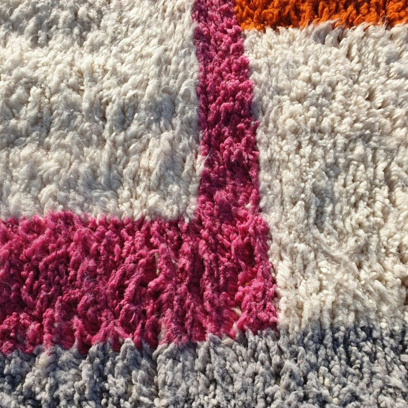 Orange, white, pink and grey azilal carpet| soft wool |customize your size| moroccan rug