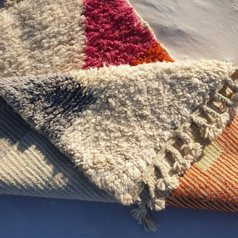 Orange, white, pink and grey azilal carpet| soft wool |customize your size| moroccan rug