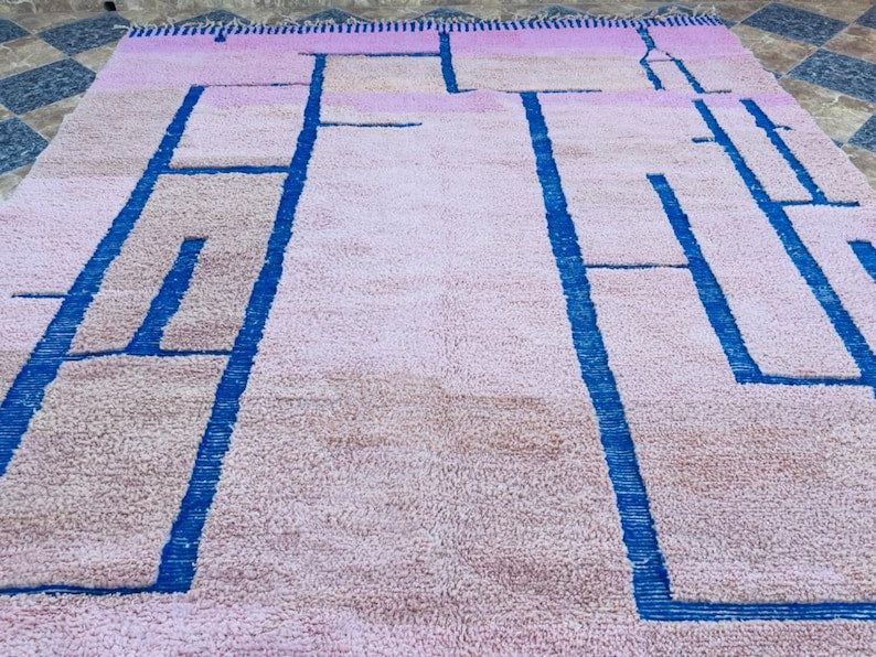Pink/blue mrirt carpet| soft wool |customize your size| moroccan rug