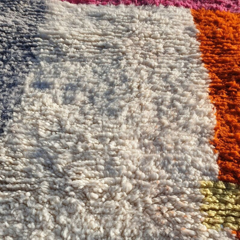 Orange, white, pink and grey azilal carpet| soft wool |customize your size| moroccan rug