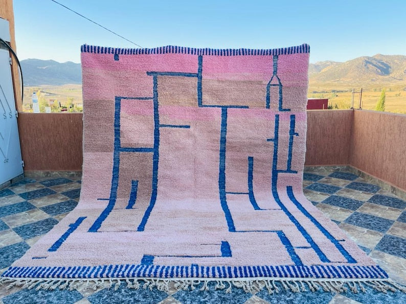 Pink/blue mrirt carpet| soft wool |customize your size| moroccan rug
