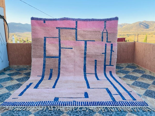 Pink/blue mrirt carpet| soft wool |customize your size| moroccan rug