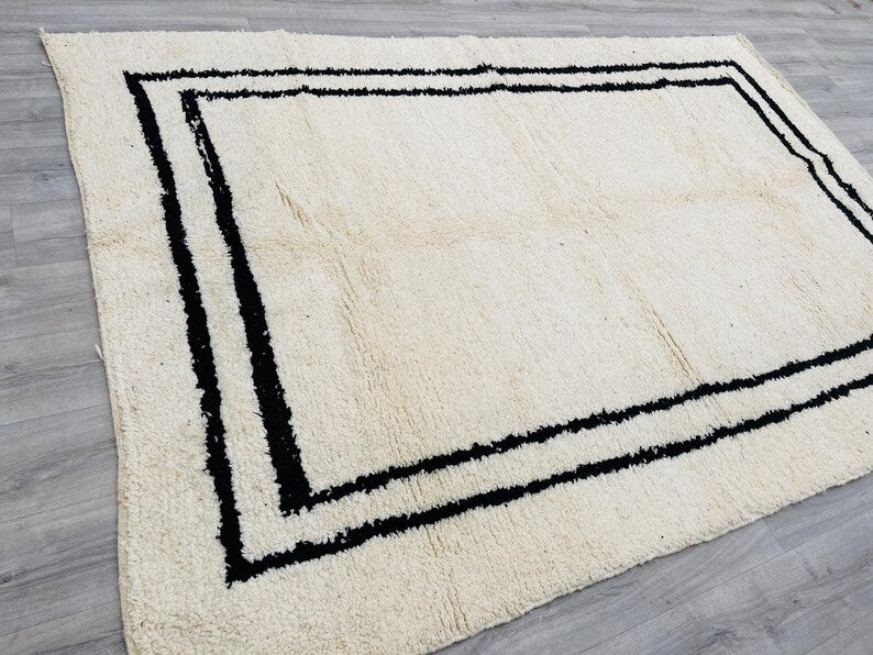 White and black rectangle carpet| soft wool |customize your size| moroccan rug