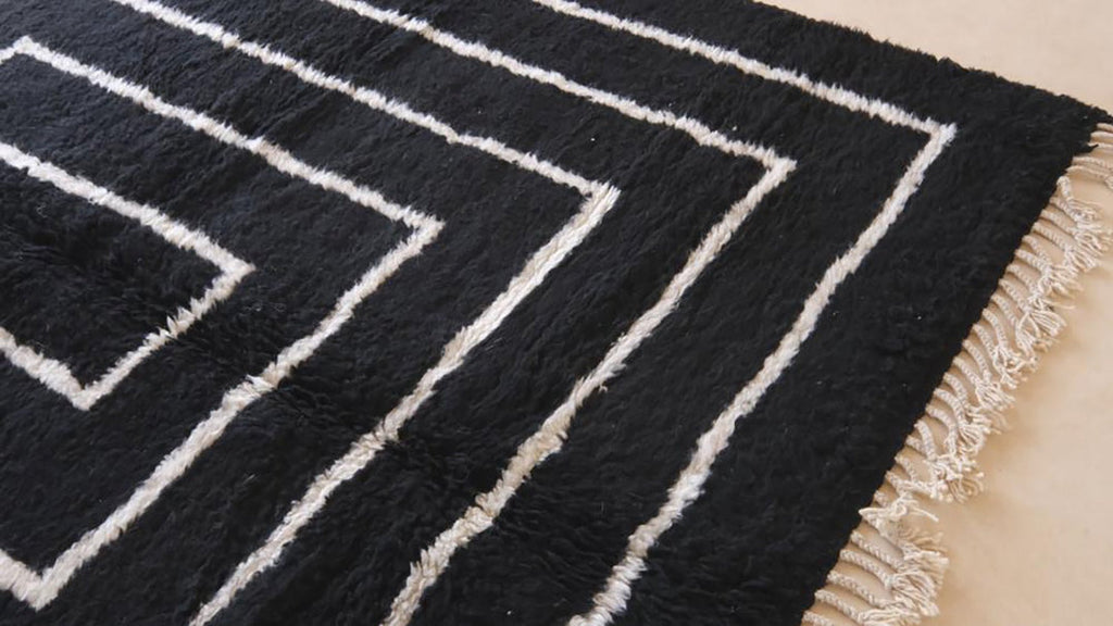 Black beni ouraine carpet| soft wool |customize your size| moroccan rug