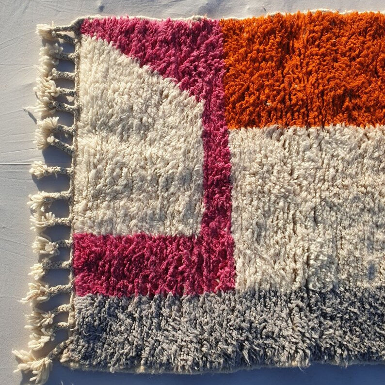 Orange, white, pink and grey azilal carpet| soft wool |customize your size| moroccan rug