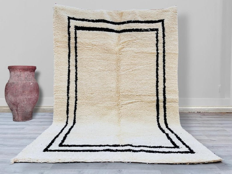 White and black rectangle carpet| soft wool |customize your size| moroccan rug
