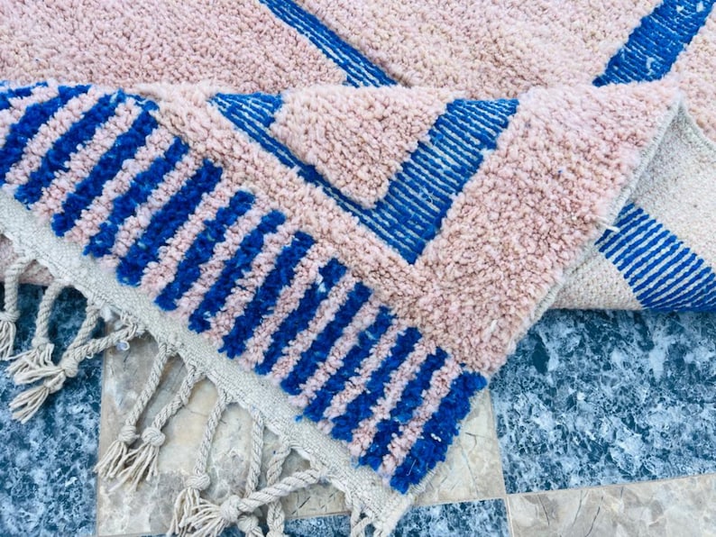 Pink/blue mrirt carpet| soft wool |customize your size| moroccan rug