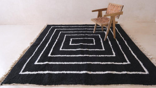 Black beni ouraine carpet| soft wool |customize your size| moroccan rug