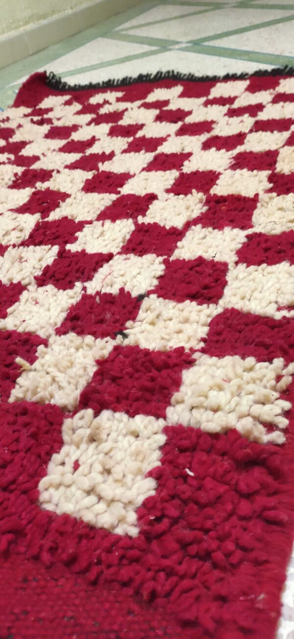 Moroccan Azilal Rug – Absolutely Unique from the High Atlas 3.3ftx2.6ft | 80 cm x 100 cm  | White and red - Image 7