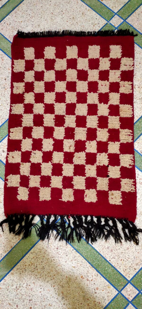 Moroccan Azilal Rug – Absolutely Unique from the High Atlas 3.3ftx2.6ft | 80 cm x 100 cm  | White and red