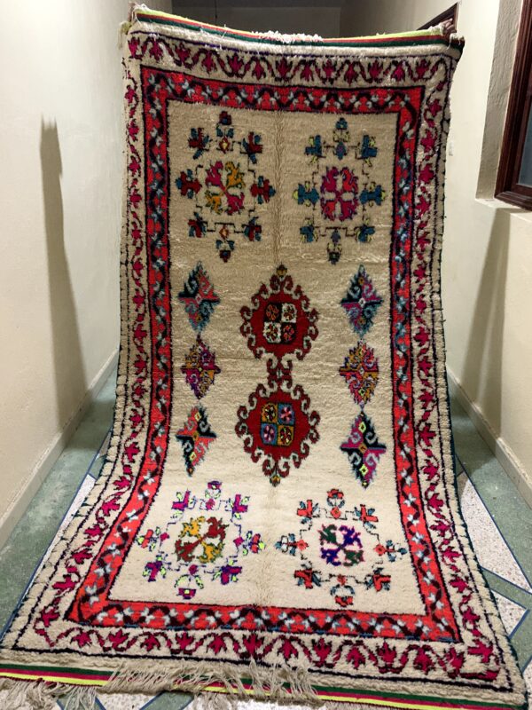 Colorful Moroccan Azilal Rug – Absolutely Unique from the High Atlas 5ftx10ft| 300 cm x 150 cm | White – Colorful - Image 6