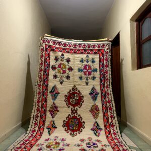 Colorful Moroccan Azilal Rug – Absolutely Unique from the High Atlas 5ftx10ft| 300 cm x 150 cm | White – Colorful
