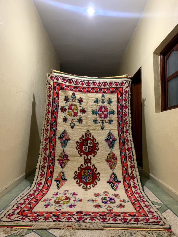 Colorful Moroccan Azilal Rug – Absolutely Unique from the High Atlas 5ftx10ft| 300 cm x 150 cm | White – Colorful
