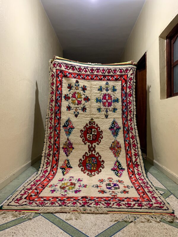 Colorful Moroccan Azilal Rug – Absolutely Unique from the High Atlas 5ftx10ft| 300 cm x 150 cm | White – Colorful - Image 7