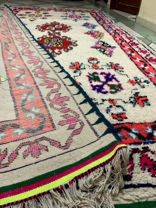 Colorful Moroccan Azilal Rug – Absolutely Unique from the High Atlas 5ftx10ft| 300 cm x 150 cm | White – Colorful - Image 4