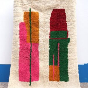 Beni ourain rug - Moroccan colorful rug - Custom size rug - pink green white and red orange
