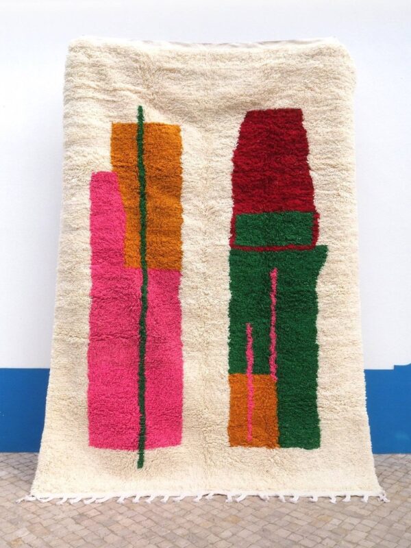 Beni ourain rug - Moroccan colorful rug - Custom size rug - pink green white and red orange