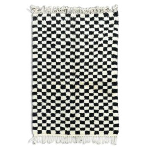 Beni ourain rug Black and White checkered area rug for living room, Berber checkerboard rug