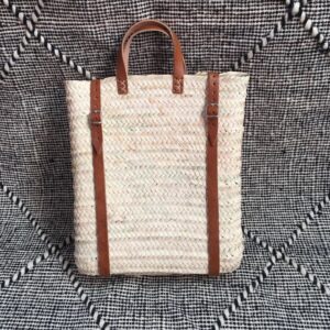 Straw Beach bag with leather strap, Backpack French basket Moroccan Basket straw bag