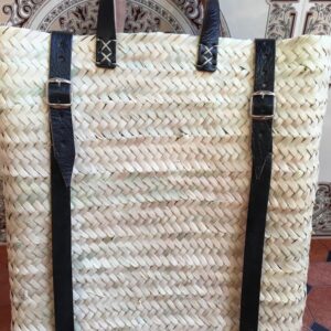 Straw Beach bag with leather strap, Backpack French basket