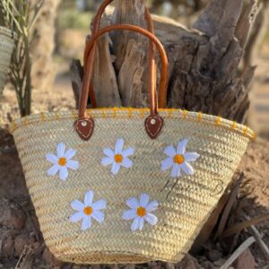 STRAW BAG Handmade with leather, French Market Basket, french market bag, Straw basket