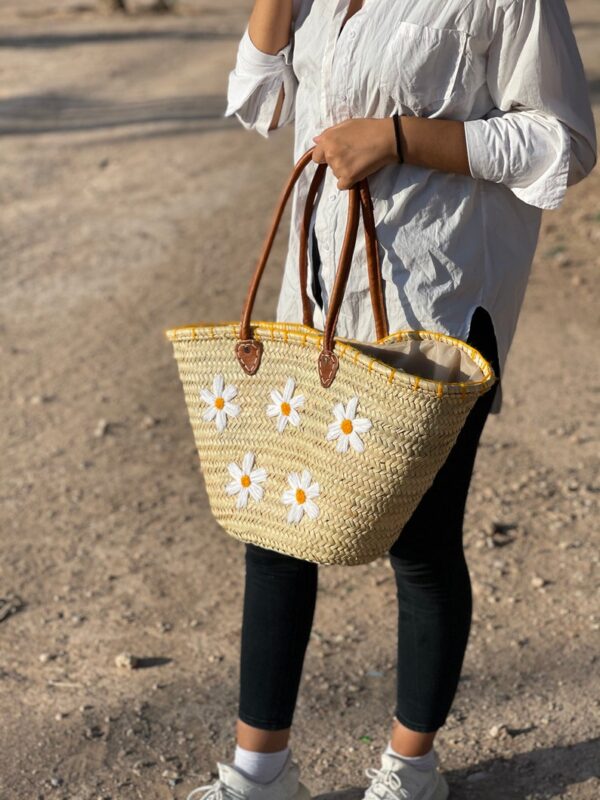 STRAW BAG Handmade with leather, French Market Basket, french market bag, Straw basket - Image 4
