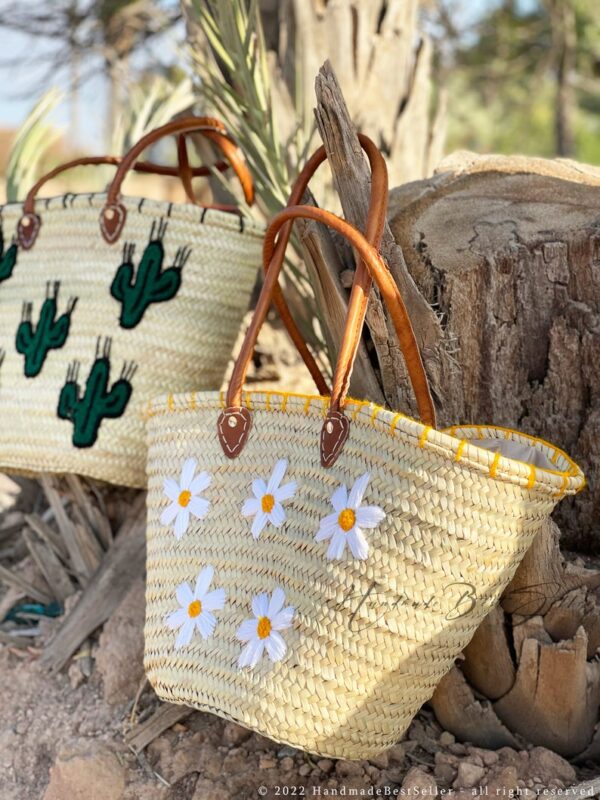STRAW BAG Handmade with leather, French Market Basket, french market bag, Straw basket - Image 3