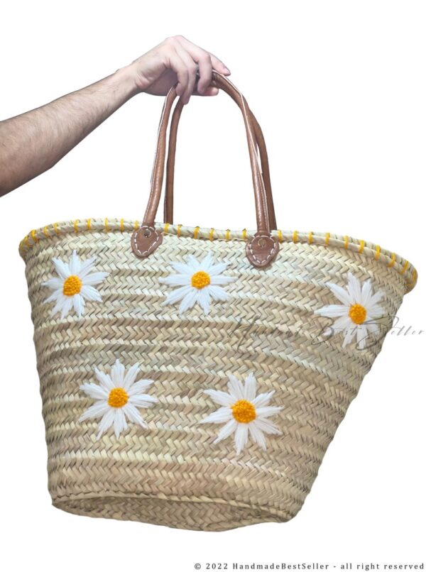 STRAW BAG Handmade with leather, French Market Basket, french market bag, Straw basket - Image 2