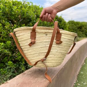 Handwoven Straw Bag with Leather Accents