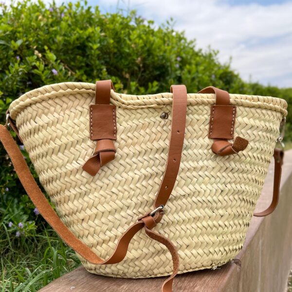 Handwoven Straw Bag with Leather Accents - Image 4