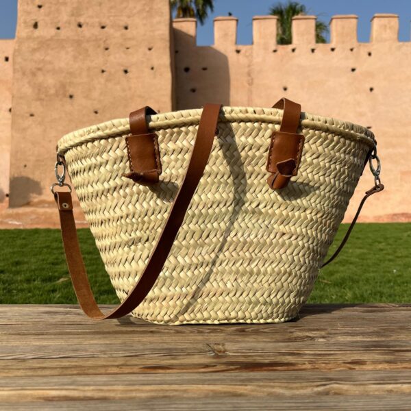 Handwoven Straw Bag with Leather Accents - Image 2